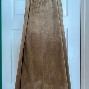 Tan Suede Calf-Length Skirt